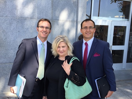 Attorneys Nicolai Cocis and Harry Mihet with Sandra Merrit at San Francisco Superior Court