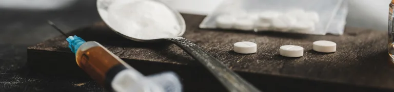 Illegal drugs, drug in a spoon and a drug in a syrum