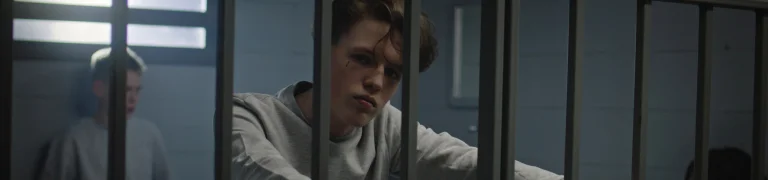 Young man sitting in a juvenile prison cell