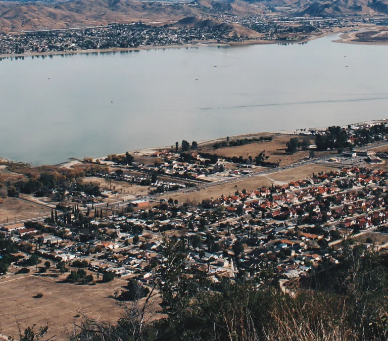 a city next to a body of water