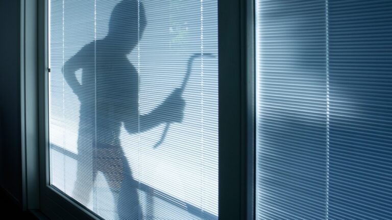 shadow of a robber with a crowbar in his hands