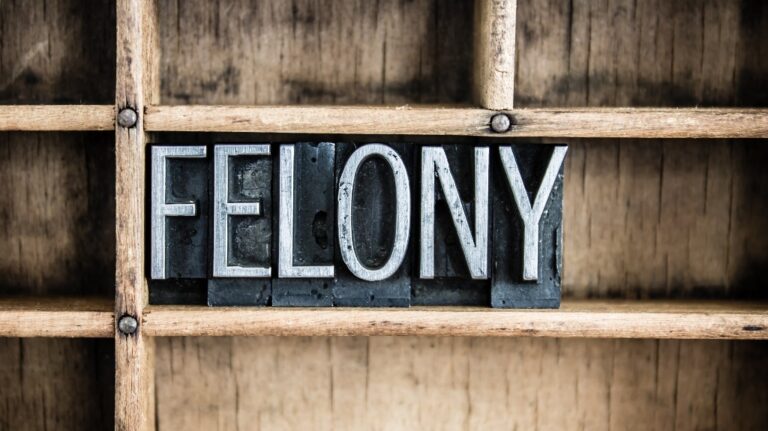 The word "FELONY" written in vintage metal letterpress type