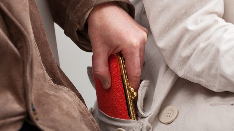 Pickpocket are stealing a woman's purse