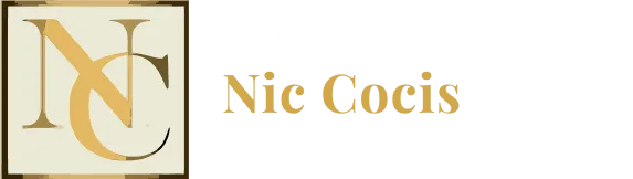 Logo featuring interlocking gold and beige letters "N" and "C" with text "Nic Cocis" in gold.